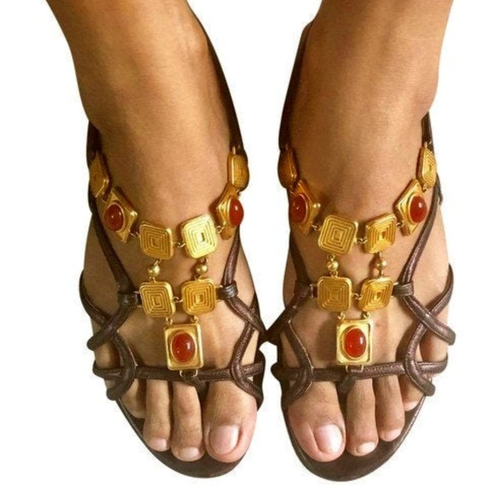 DIOR Sandals Carnelian Embellished EU37